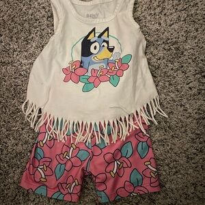 Bluey Fringe Tank and Floral Shorts Set 3T